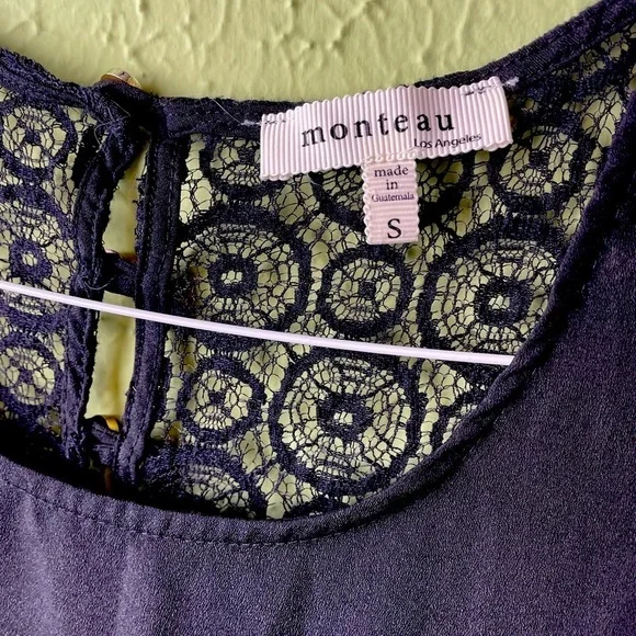 Monteau Black Top Sleeveless Lace Fringe Small - Picture 2 of 5